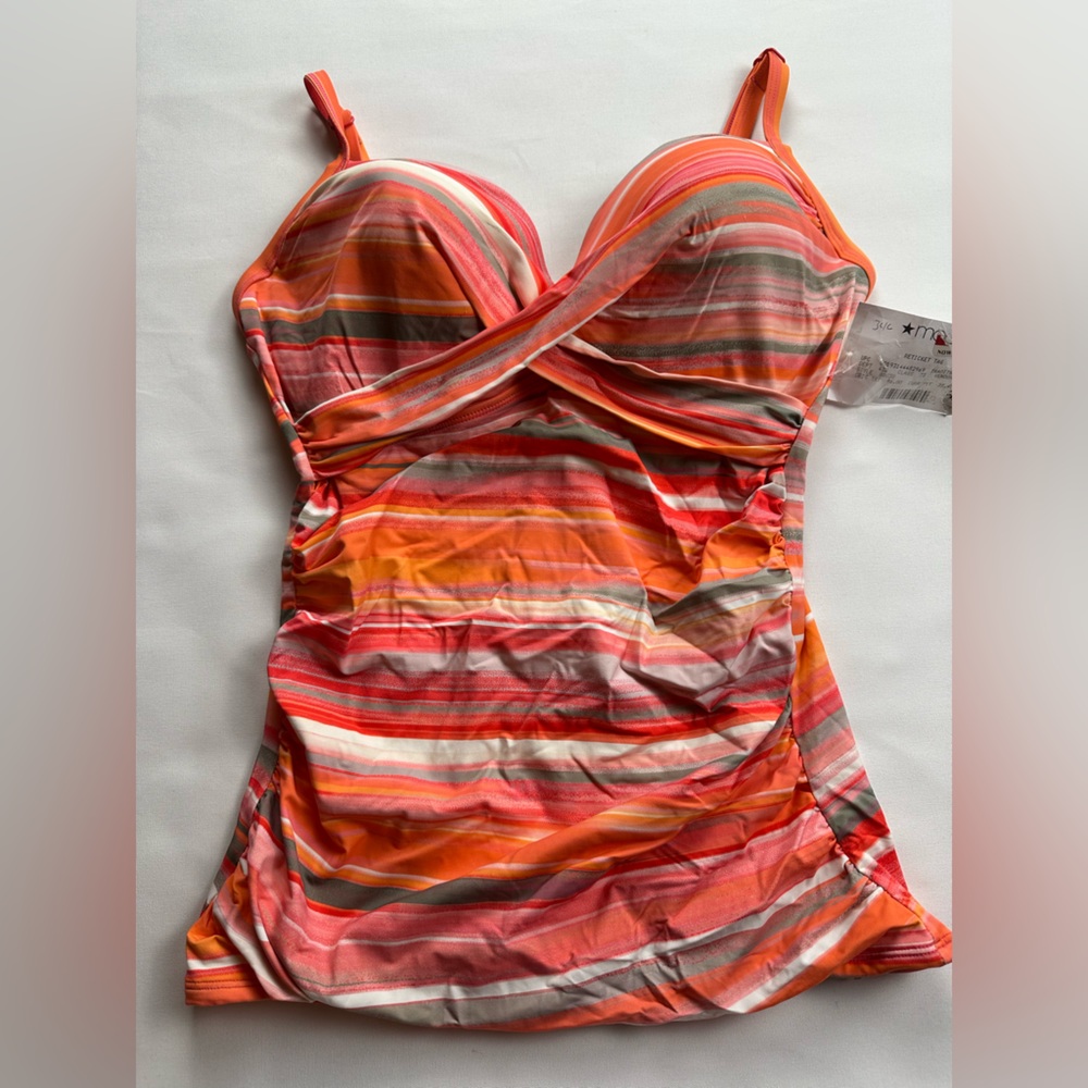 NWT Coco Reef Striped Multicolor Swimsuit tankini Top. Bra sized with clasp. 34C